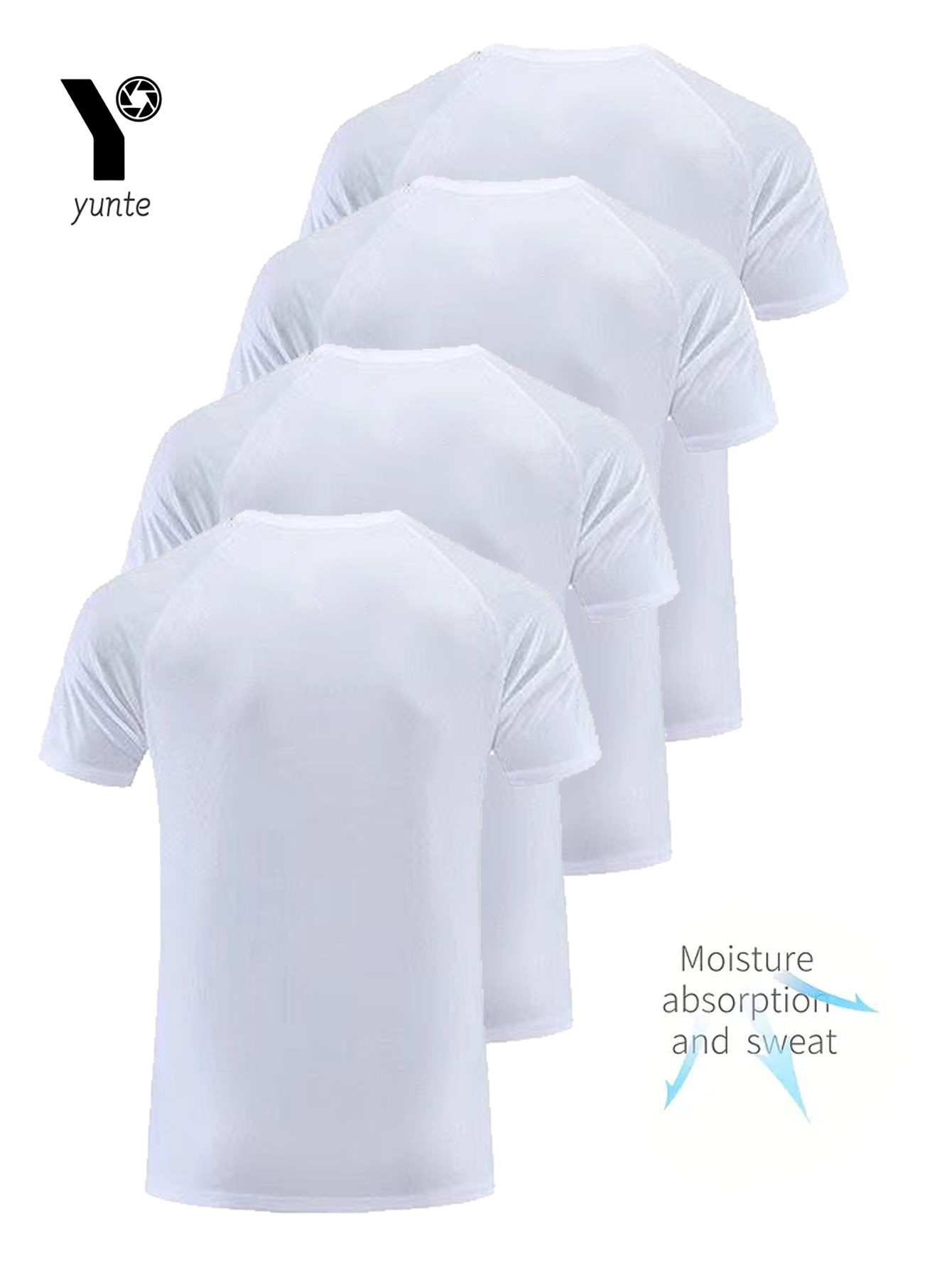 T-shirt girocollo Confezione da 4 magliette bianche ultraleggere da uomo ad asciugatura rapida, traspiranti e assorbenti del sudore, adatte per fitness, palestra e corsa