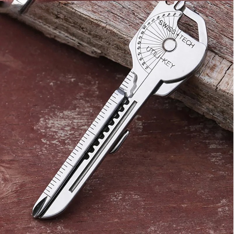 Portachiavi multi-strumento compatto portachiavi multifunzionale gadget strumento portatile con cacciavite apribottiglie strumento di emergenza da campeggio