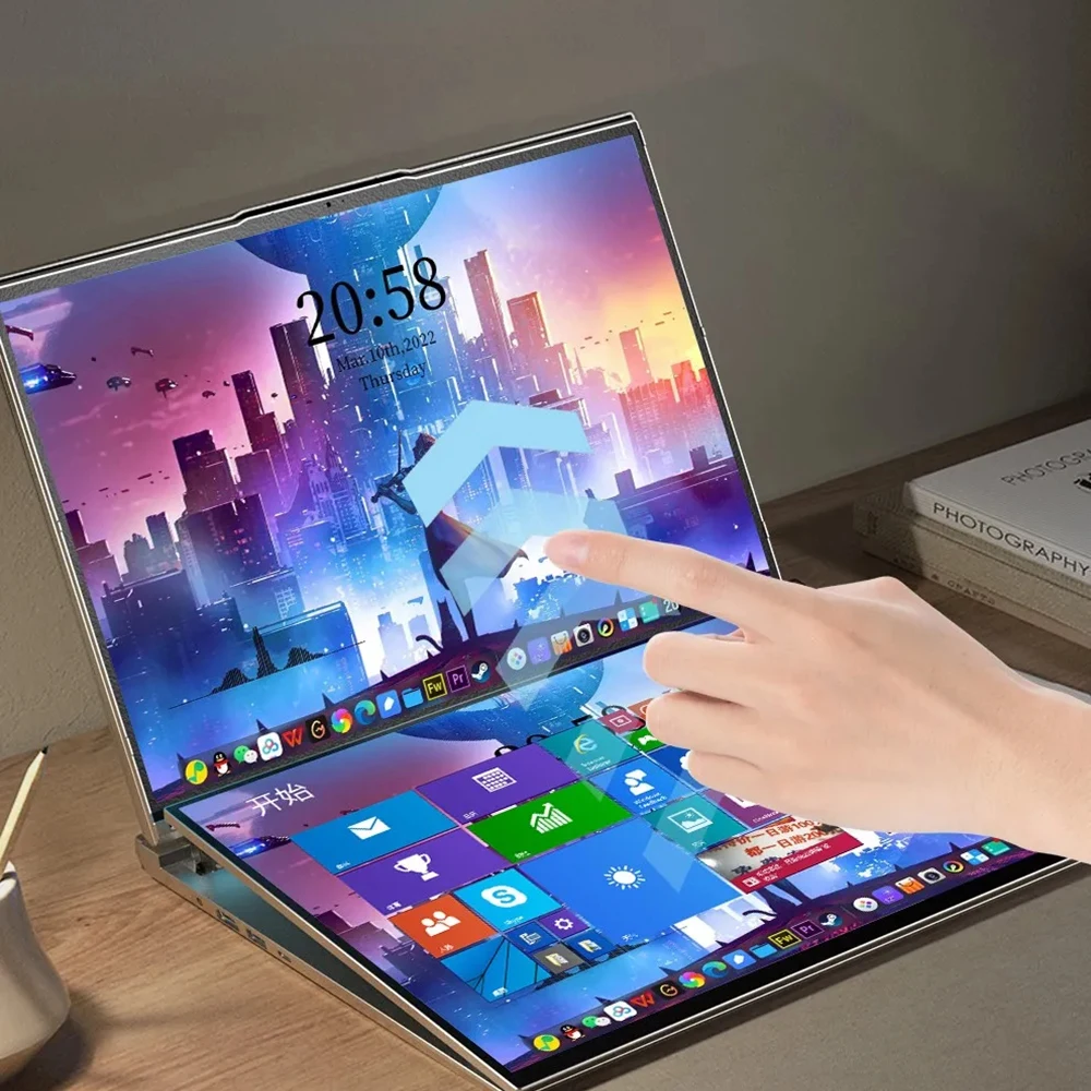 16+16 inch Dual Screen Laptop Intel i7-1360P Windows 11 2*DDR4 MAX 64GB M.2 2280 2TB SSD WIFI Double Screen Notebook Computer
