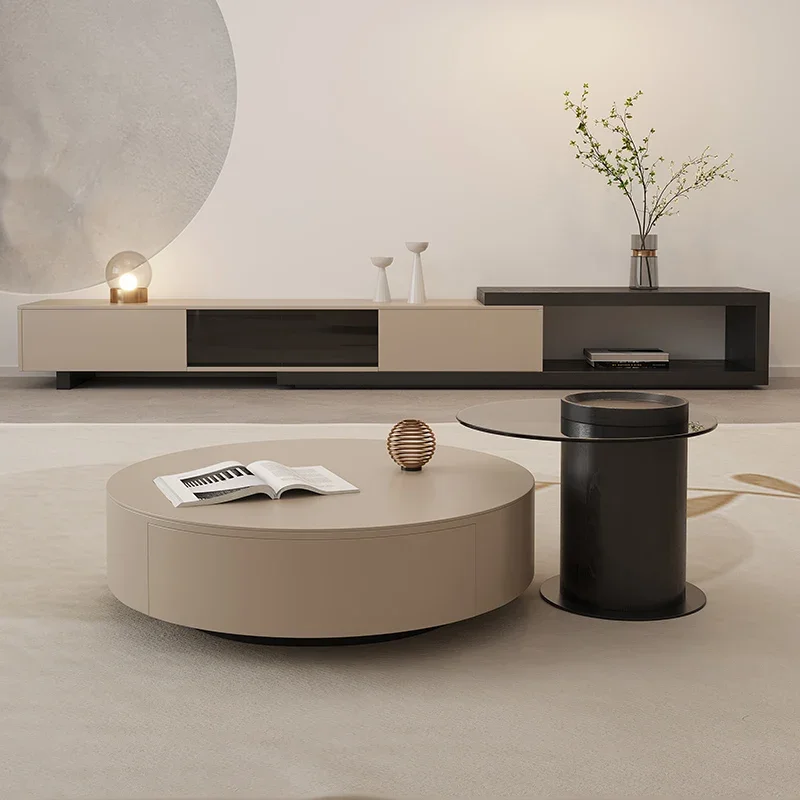 Coffee Table Light Luxury Style Glass Living Room Wood Center Coffee Tables Storage Side Cabinet New