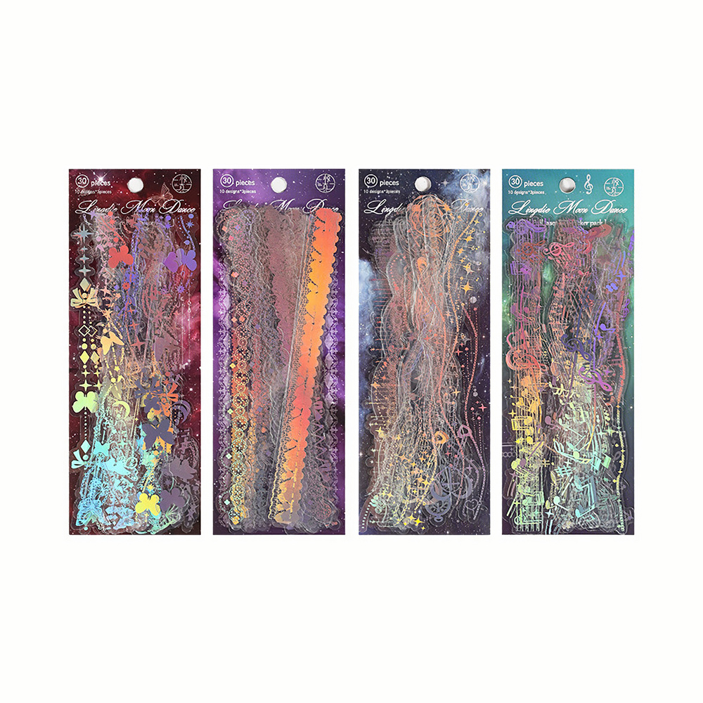 30 Sheets Korean Style Deco Sticker Pack -  Cute & Stylish Holographic Foil Stamping Sticker for Kpop Toploader, Journals & More