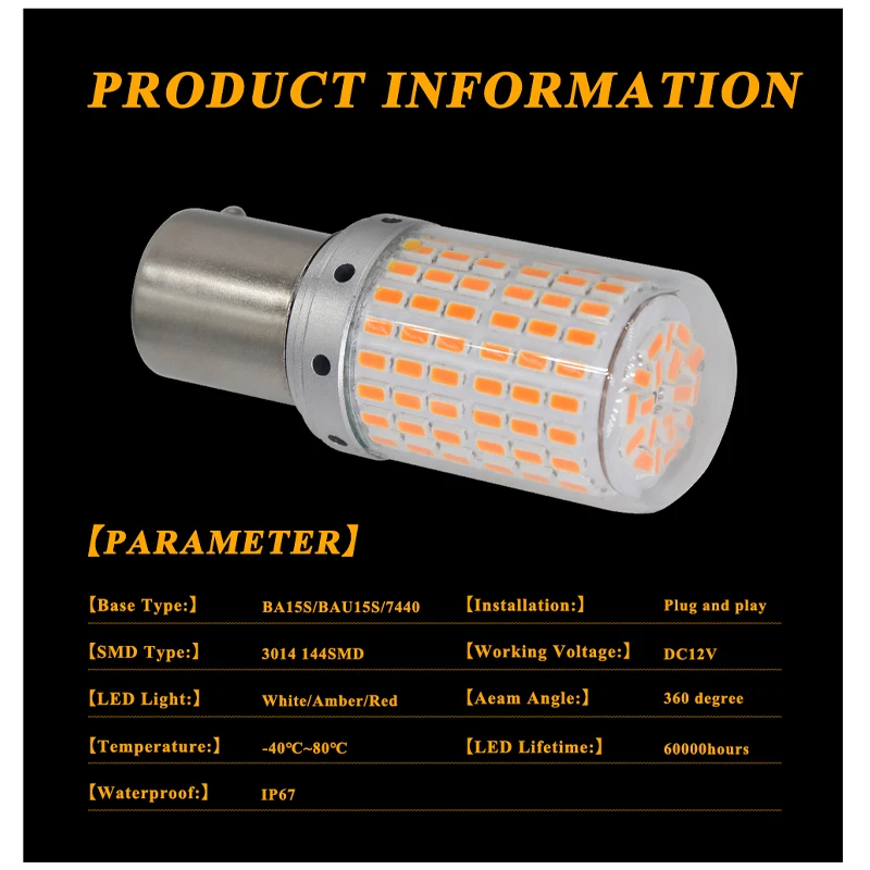 2 pz 1156 BA15S P21W BAU15S PY21W T20 7440 W21W lampadine a LED 144smd Led CanBus lampada per indicatori di direzione luci diurne
