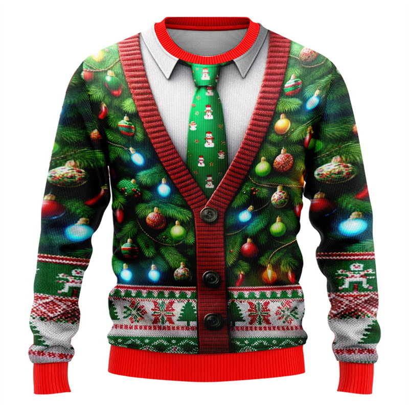 Moda 2024 suéter de Navidad feo divertido sudadera gráfica de Navidad Santa Claus Cosplay jerseys niño cuello redondo chándal de poliéster