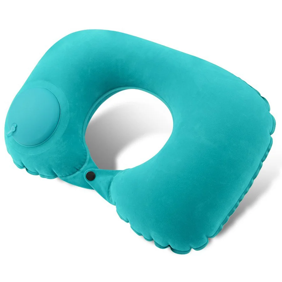 Almohada de cuello de inflado automático en forma de U, almohada de viaje para uso en el hogar, oficina y coche, almohada de superficie flocada cómoda portátil, regalo, 1 ud.