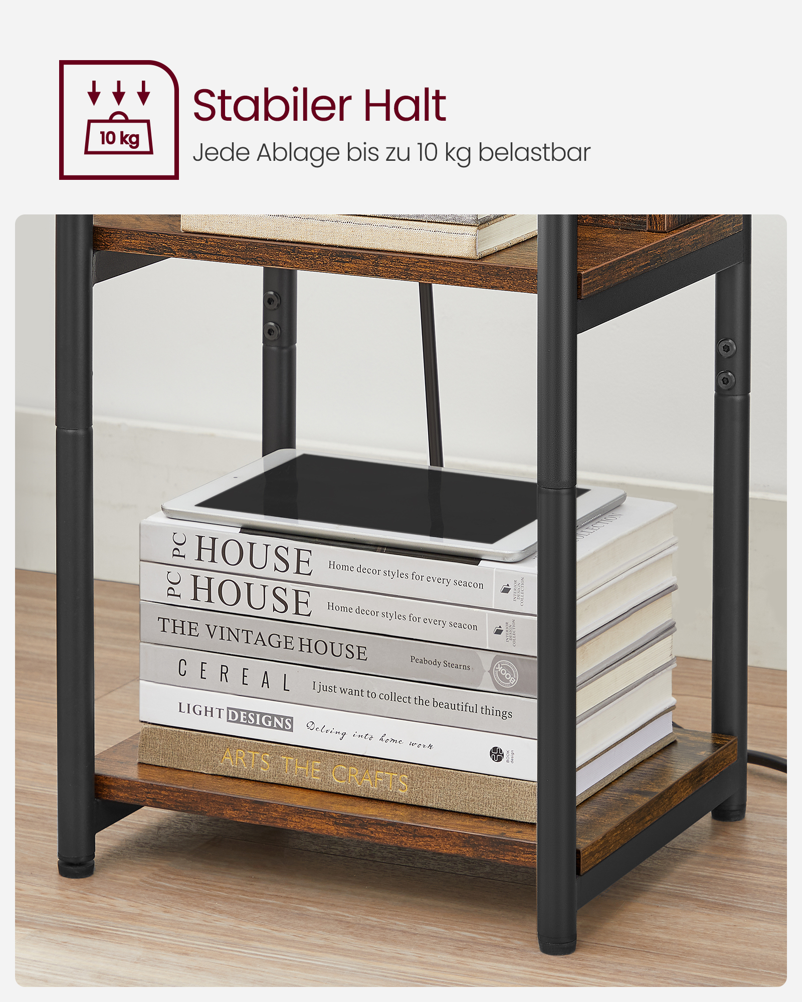 VASAGLE Beistelltisch, Nachttisch mit Steckdose, schmal, 2 AC-Anschlüsse, 2 USB-Anschlüsse, 30 x 34 x 58 cm, für Wohnzimmer