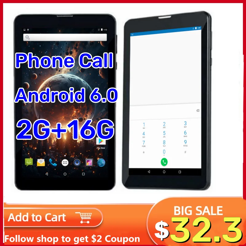 7 POLEGADAS 2 GB RAM 16 GB ROM LF705 3G Chamada telefônica Android 6.0 Tablet PC MTK8735 Quad-Core 2 x Cartão Sim 1024 x 600 Pixels