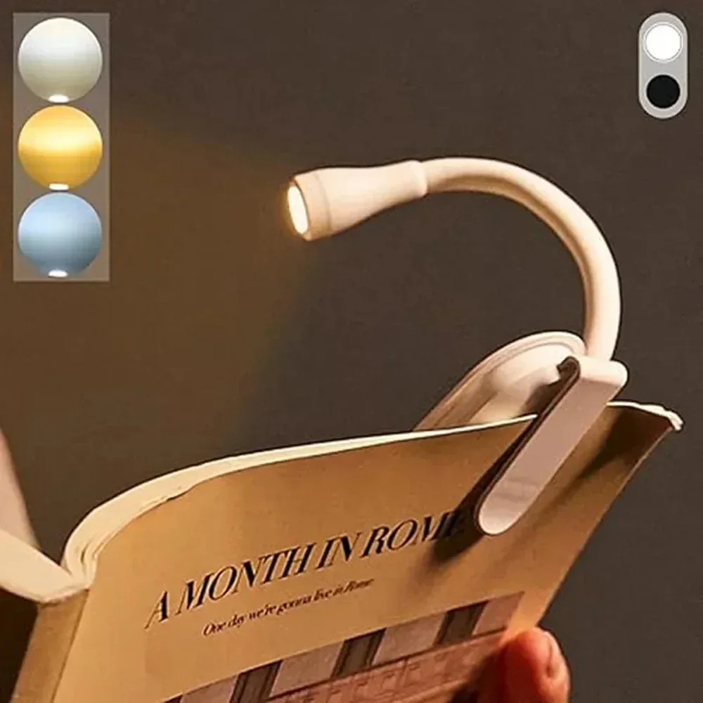 Mini LED Libro Luz nocturna Clip ajustable 360 °   Lámpara de protección ocular Flip Study recargable de 3 colores para lectura de dormitorio de viaje