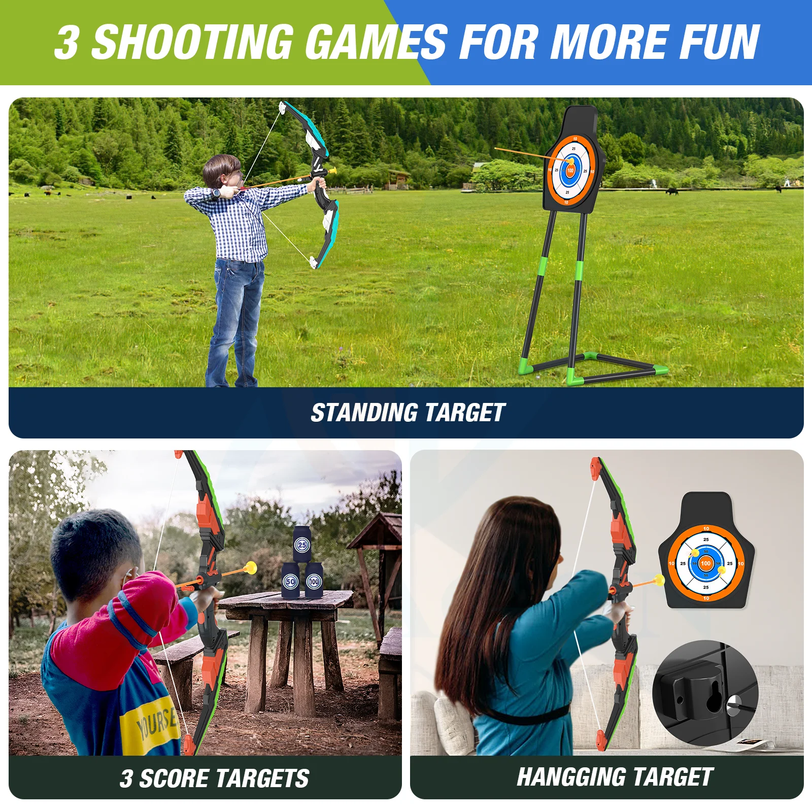 Bow และ Arrows สําหรับเด็กเด็กยิงธนู Bow Recurve Bow กีฬากลางแจ้งเกมการล่าสัตว์ยิงของเล่นเด็กของขวัญชุดโบว์ชุด