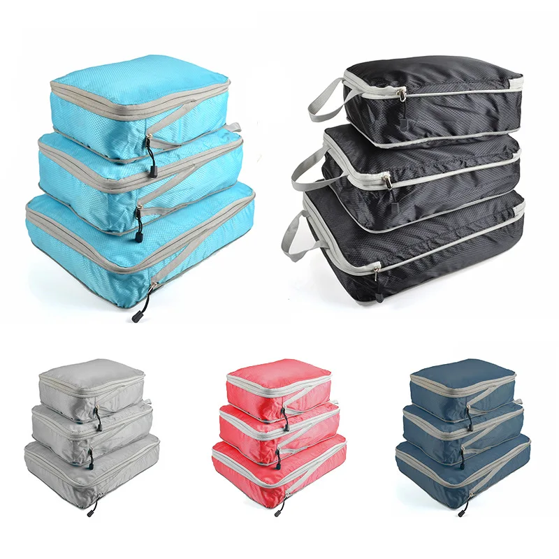 Cubos de embalaje plegables y compresibles, bolsa de almacenamiento de viaje impermeable, maleta de nailon, portátil con bolso, organizador de equipaje