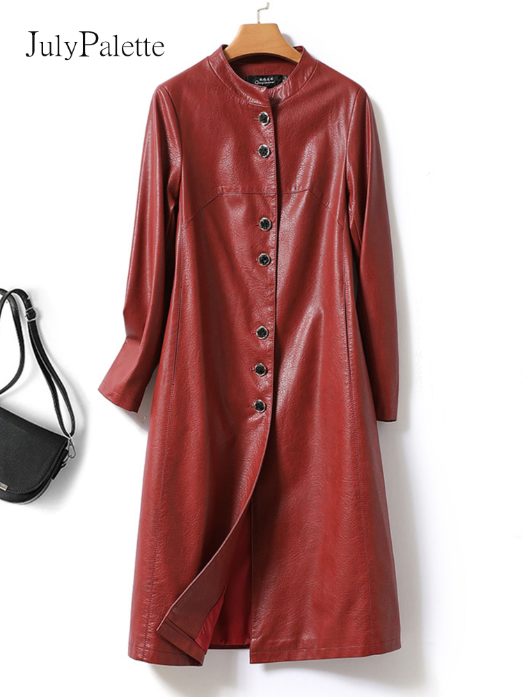 Julypalette-女性のシープスキンOネックシングルブレストスプリットレザーコート、シックな女性のミドル丈アウター、高品質、新しい、M-5XL、2024
