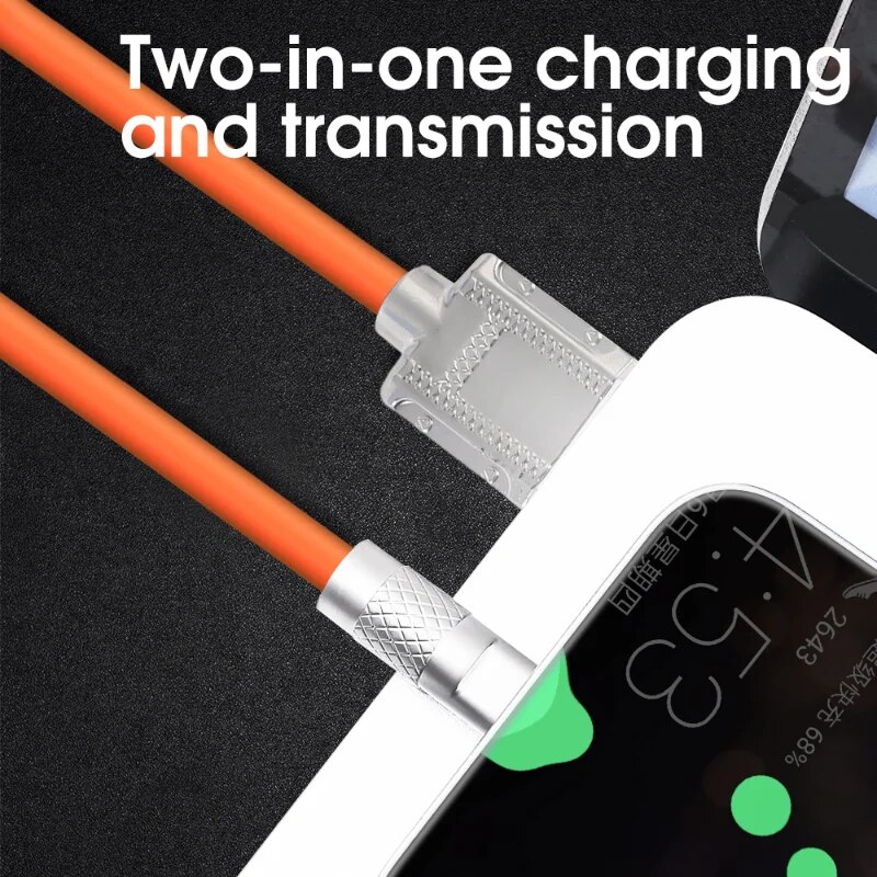 Cabo USB de Silicone Líquido Super Rápido Tipo C, Carregador para Huawei, Samsung, Xiaomi, Carregamento Rápido, 1m, 6A, 120W