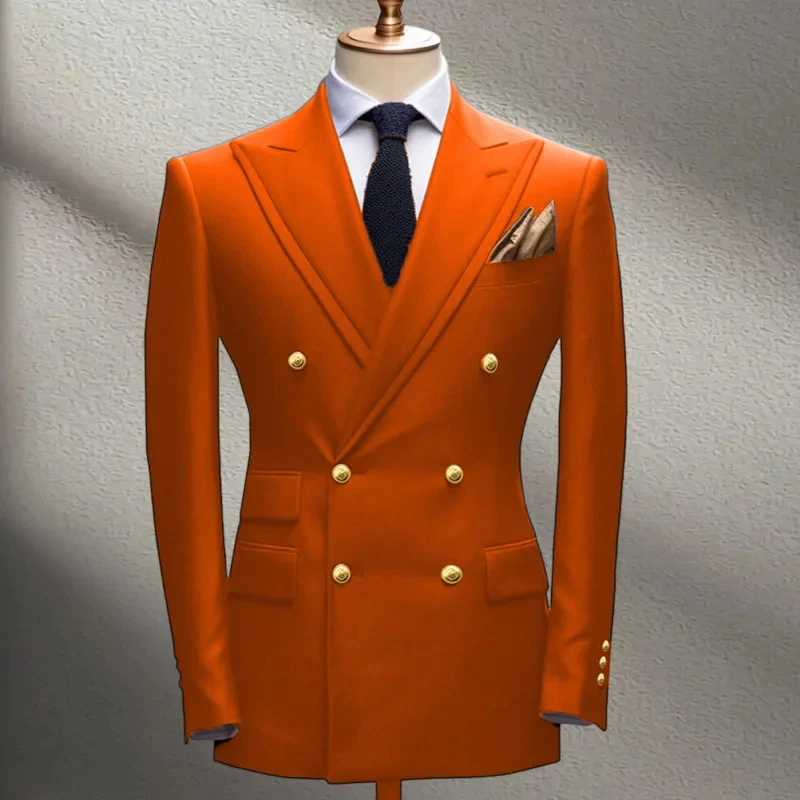 Marineblaue Blazer für Herren, einfarbig, schmale Jacke, modisch, zweireihig, Metallschnalle, Herren-Top-Mantel für Business, Bankett, Hochzeit