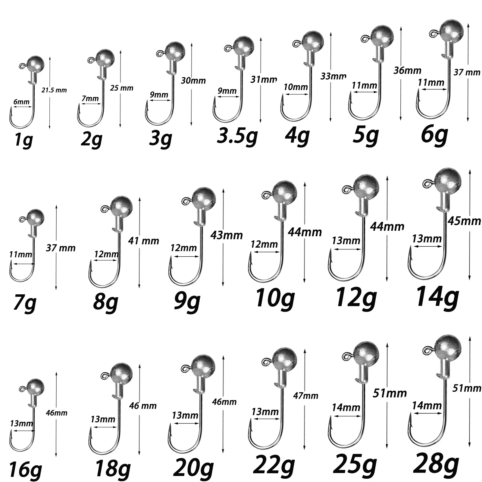 Anzuelo con cabeza de anzuelo, 1g, 2g, 3g, 4g, 5g, 7g, 8g, 9g, 10g, 12g, 14g, 16g, 28g, anzuelo para señuelo suave, manivelas de Pesca, aparejo de lubina