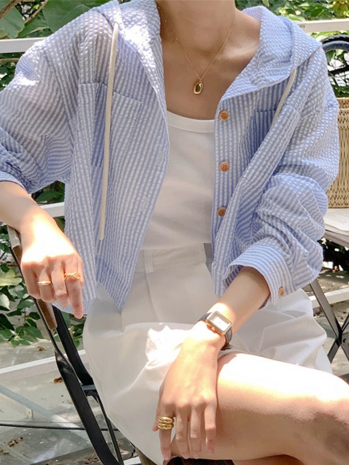 Csa Fena Solta de Verão com Proteção Solar, Sem Mangas, Manga Longa, Capuz, Estilo Novo com tras