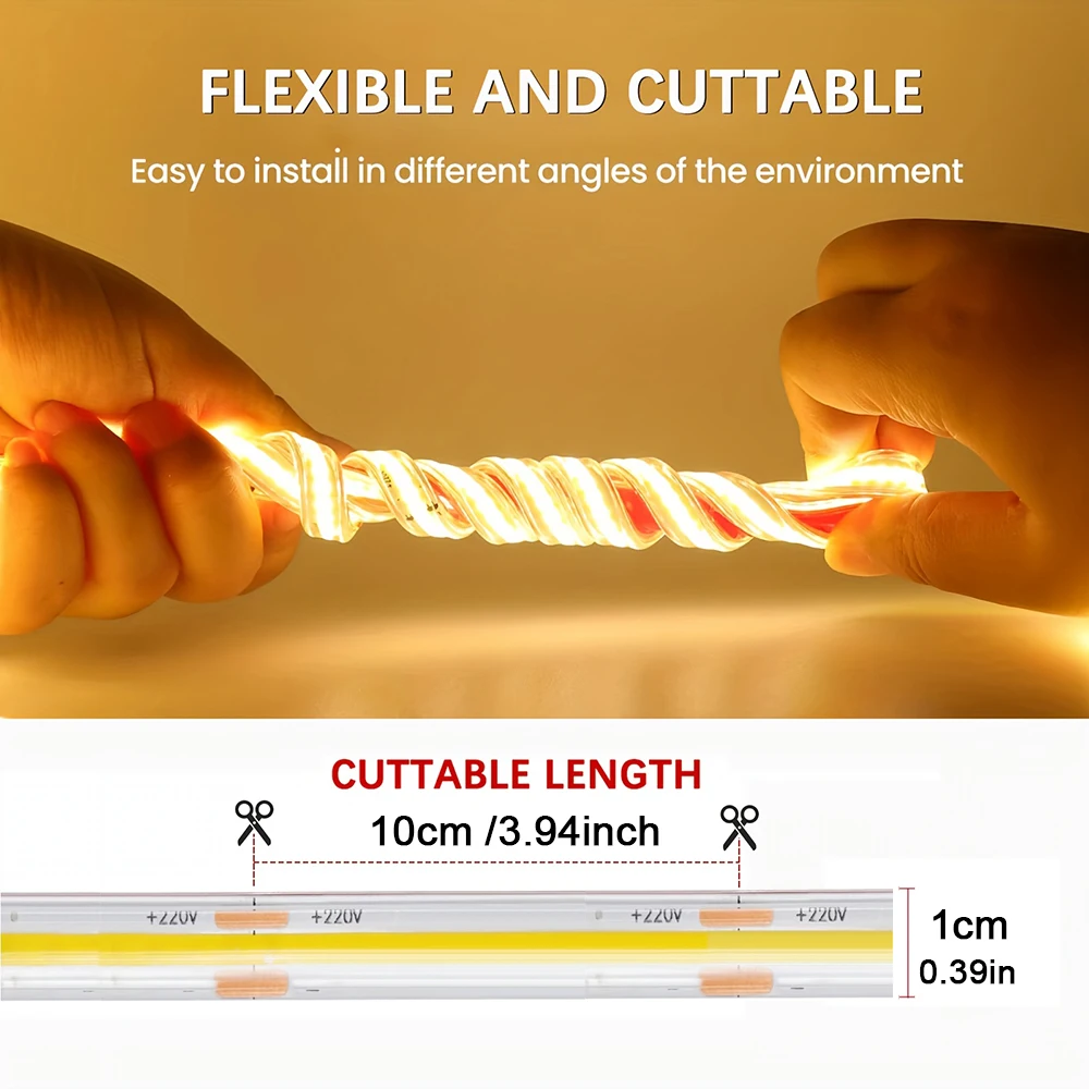 Striscia LED 220V Strisce LED COB autoadesive Non è necessaria il driver Nastro flessibile per la cucina della stanza Giardino esterno