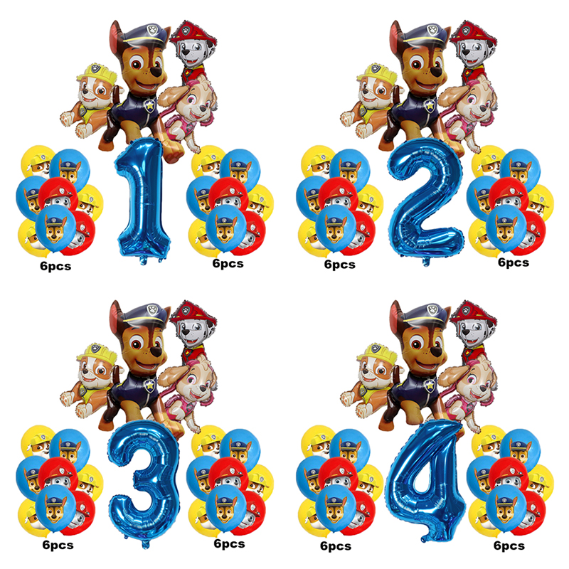 17 pçs dos desenhos animados pata patrulha decoração de aniversário filme alumínio balão digital conjunto cão perseguição marshall skye crianças fontes festa brinquedos