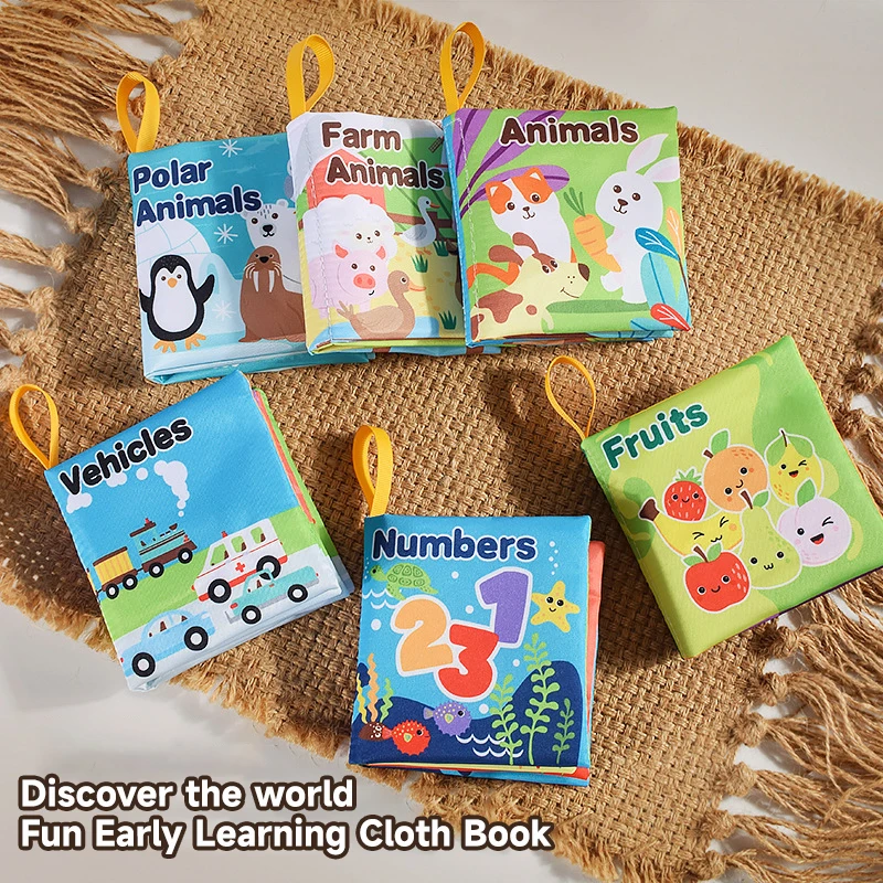 Juguetes educativos para edades tempranas para niños, sonido de crujido, libro de tela suave, frutas, números de animales, alimentos, medios de transporte, juguetes cognitivos
