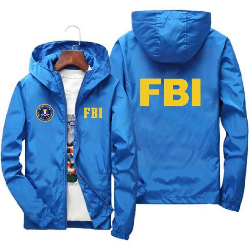 2024 新しいメンズジャケット高品質 FBI プリントアウトドアスポーツジャケット春フード付き防風ファッションカジュアルブランドスポーツジャケット