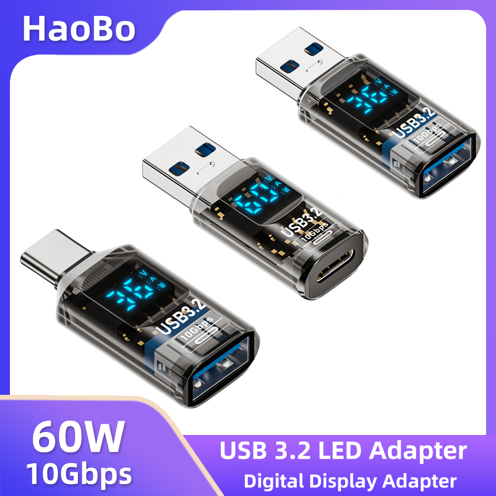 Adapter USB 3.2 z cyfrowym wyświetlaczem 10 Gb/s Konwerter USB męski na USB żeński Szybkie ładowanie Transfer danych Adapter USB C do laptopa PC