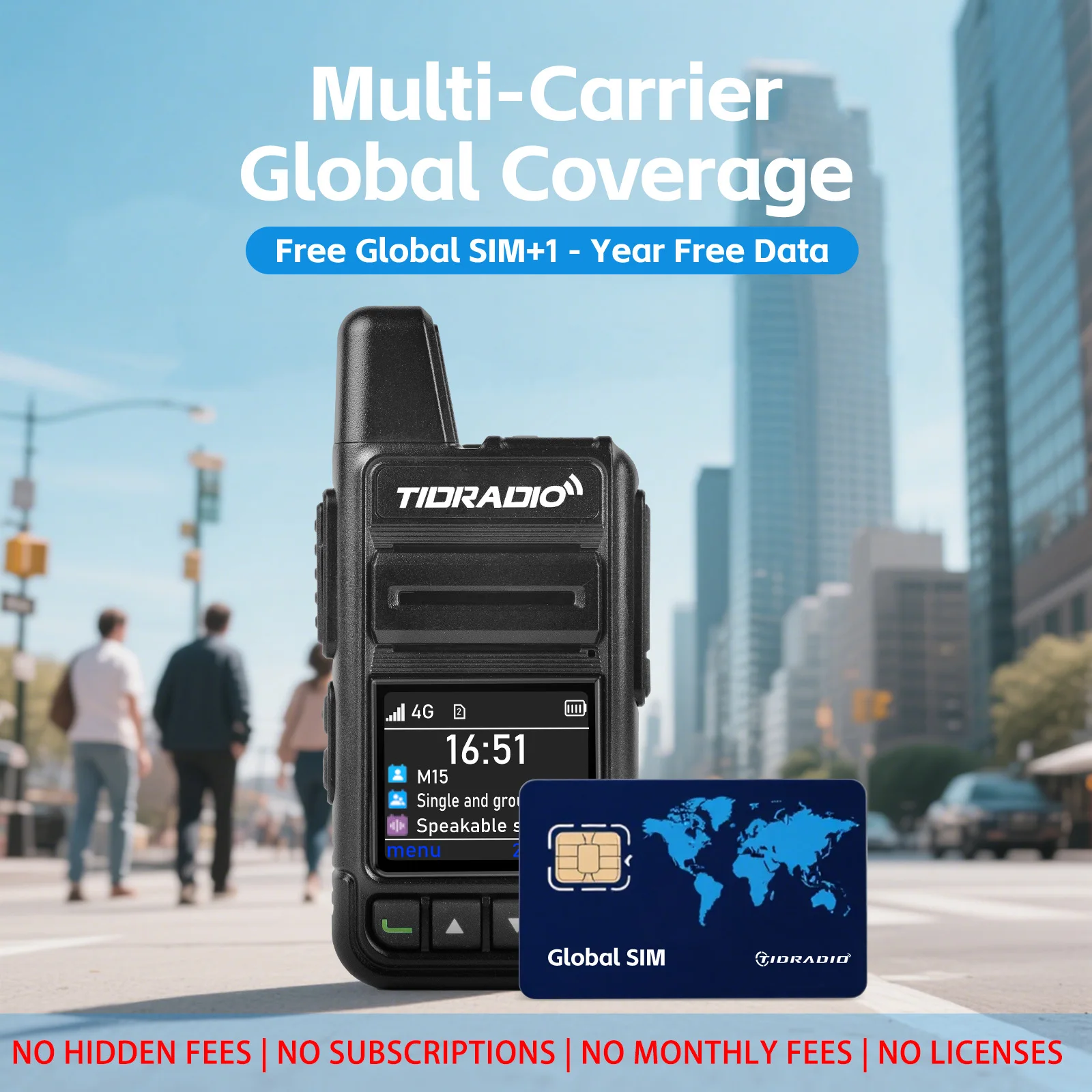 TIDRADIO TD-M15 Radio POC Global con tarjeta Sim de 1 año Walkie Talkie Red 4G de largo alcance 5000 millas para senderismo y acampada