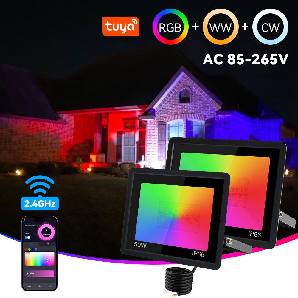 RGB Flutlicht TUYA Smart Control Flutlicht RGBCW IP65 Outdoor Licht 50W 100W Mehrfarbige Strahler WIFI Verbinden Für garten Bac