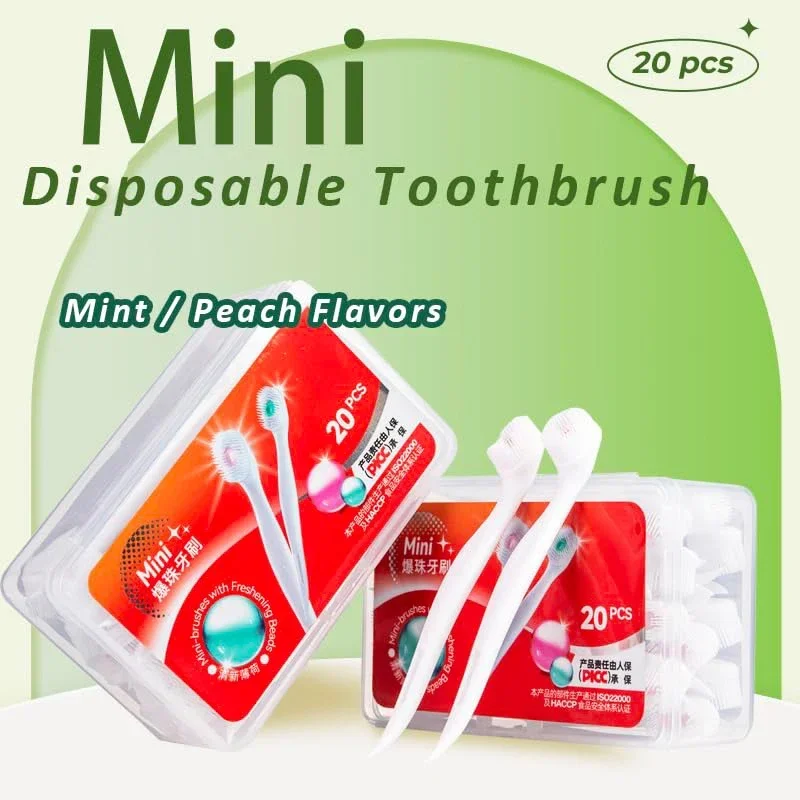 20PC 2 Sapore Spazzolino da viaggio portatile Spazzolino con perline esplosate Spazzolino da denti monouso per pulizia per adulti Confezionato singolarmente
