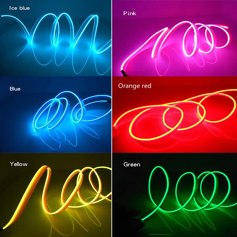 แถบไฟภายในรถนีออน LED 1m/3M/5M, สายไฟเรืองแสงพวงมาลัยแถบไฟ LED อัตโนมัติ hiasan mobil บรรยากาศแบบท่อยืดหยุ่น