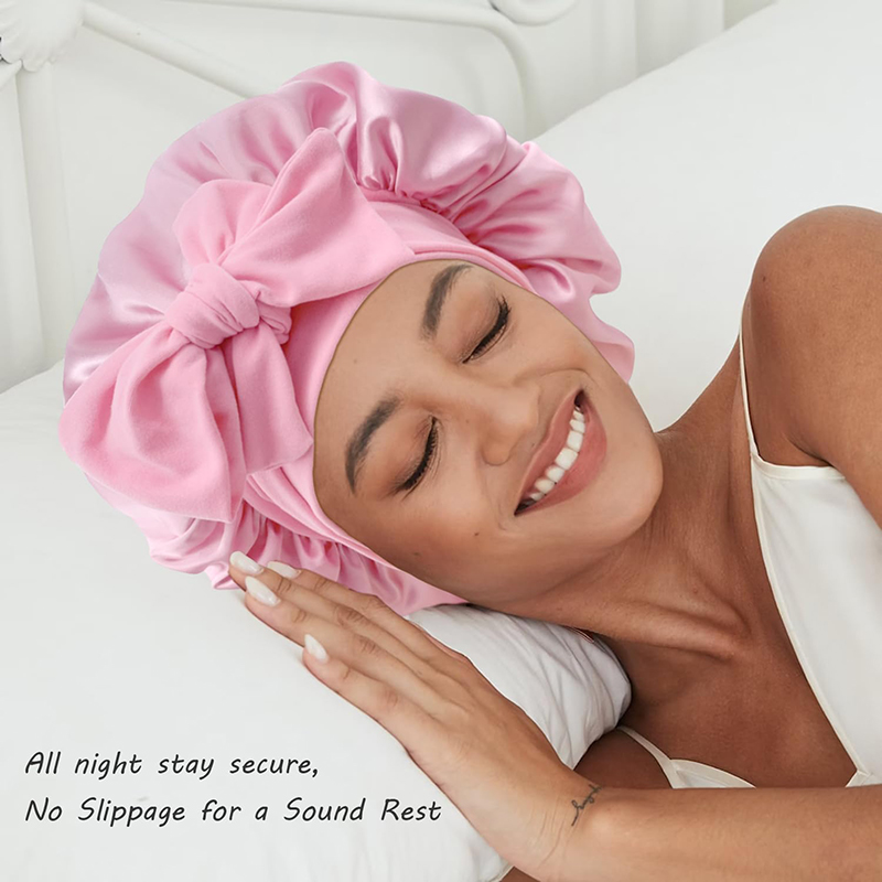 Nuovo cappello da notte in raso solido con fascia elastica elastica per le donne Cuffia da doccia notturna Copricapo regolabile per capelli Cofano turbante