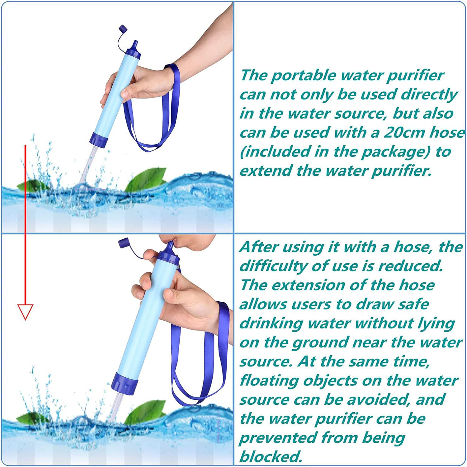 396 Gallonen Outdoor-Wasserfilter, ultraleichtes 0,01 Mikron Filtersystem, tragbarer Wasserreiniger, Überlebensstrohhalme für Reisen 