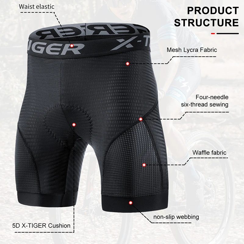 X-TIGER ชุดชั้นในขี่จักรยาน 5D เจล Pad Breathable ลื่นกางเกงขาสั้นจักรยานกันกระแทกจักรยานกางเกง MTB จักรยานขี่สั้น