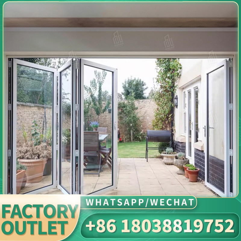 Gran oferta americana, puerta plegable de aluminio, puerta plegable de vidrio, diseño moderno, puerta plegable interior negra