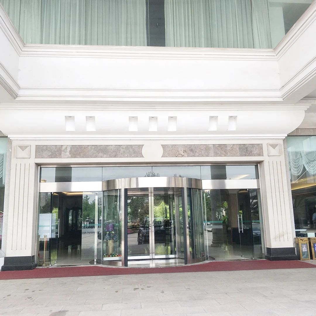 Automatic Induction Revolving Door, Double Leaf, Hotel Glass Revolving Door, Anti-collision, Customized Size