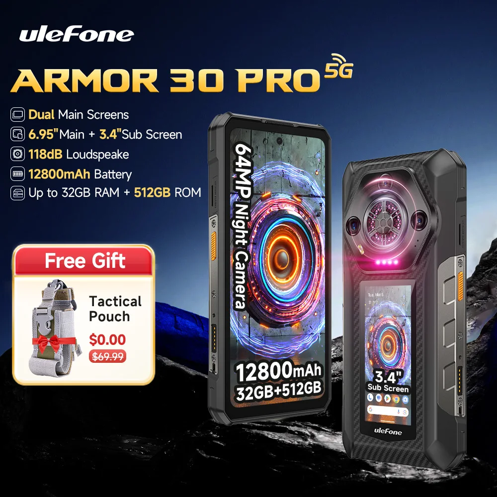 【เปิดตัวครั้งแรกในโลก】Ulefone Armor 30 Pro 5G สมาร์ทโฟน Android 14 หน้าจอ 6.9 นิ้ว 120Hz 32GB+512GB กล้องถ่ายภาพกลางคืน 12800mAh 64MP NFC MTK Dimensity 7300X 66W โทรศัพท์มือถือ