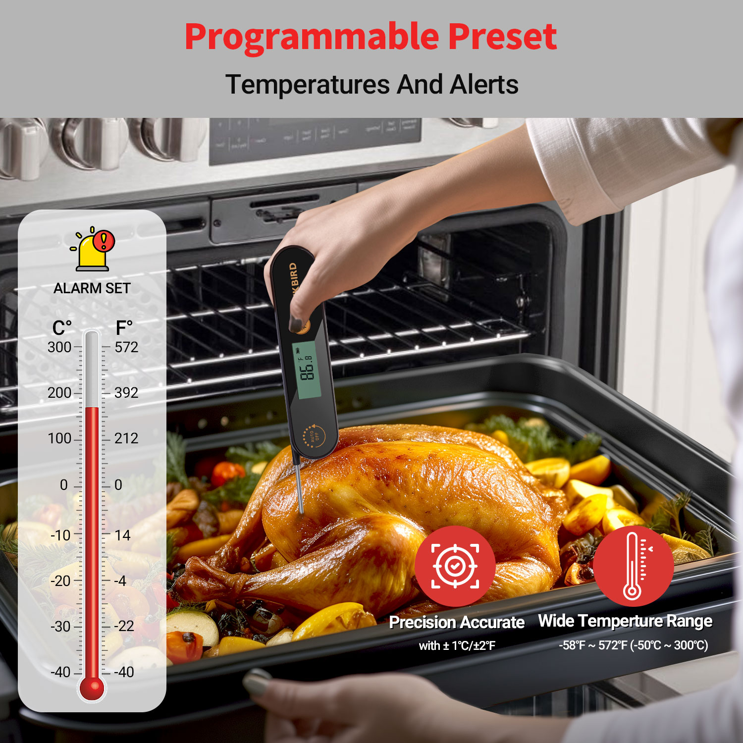 INKBIRD-termómetro Digital IHT-1X para carne, dispositivo con sondas plegables, resistente al agua IPX5, recargable, para barbacoa y freír profundamente