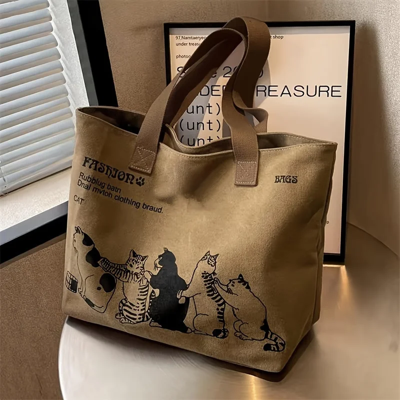 Bolsa tote de lona elegante feminina espaçosa bolsa de ombro durável com fecho de zíper design clássico para trabalho