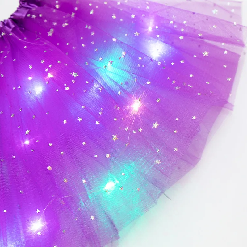 Minirock LED leuchtendes Licht Damen Tüll Sternrock Kurzer Tutu Minirock Erwachsene Fancy Ballett Dancewear Party Kostüm Ballkleid