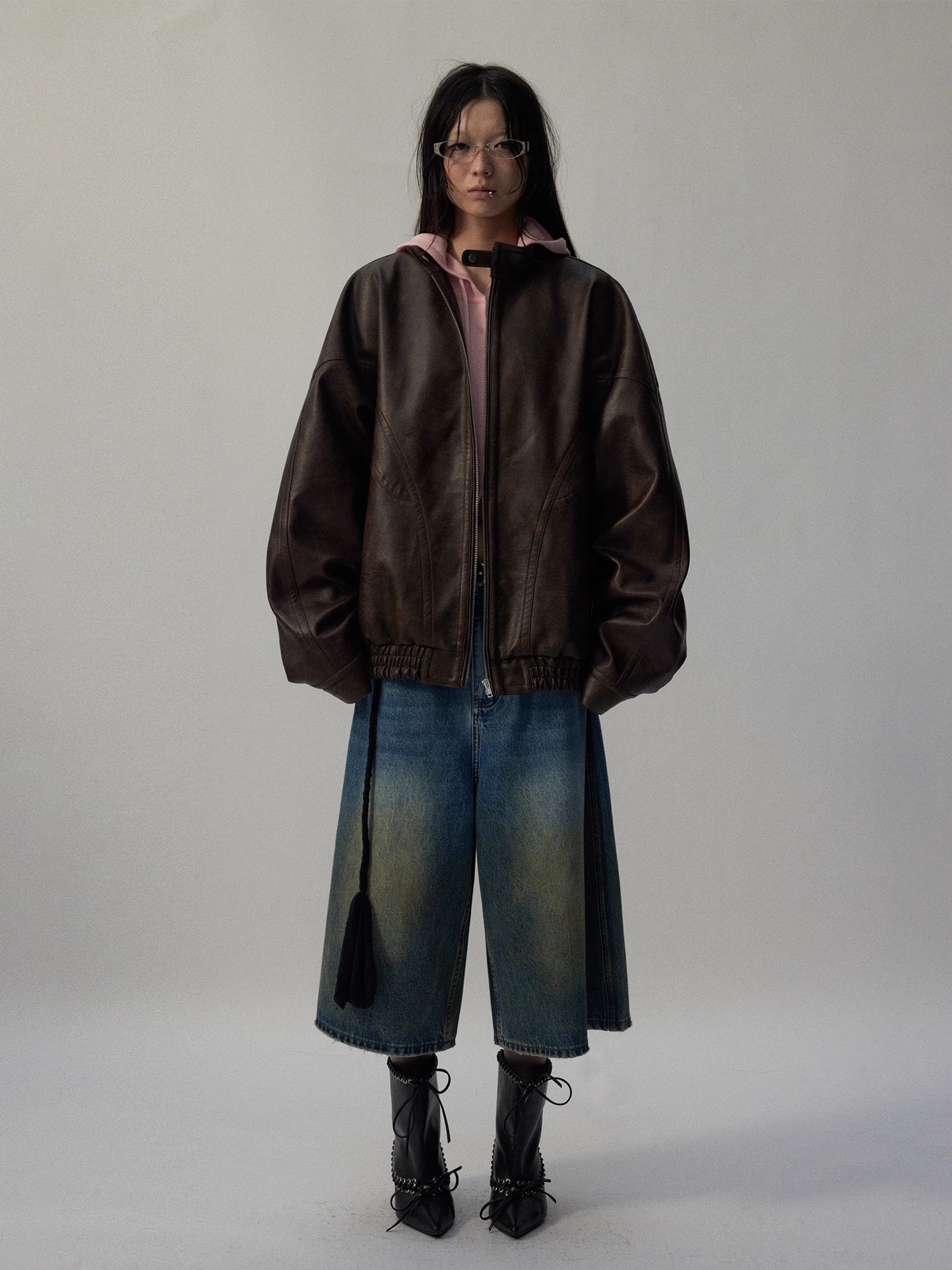 Lautaro Herbst Coole Hübsche Distressed Braun Übergroße Pu Leder Jacke Frauen Zipper Stehkragen Amerikanische Retro Kleidung