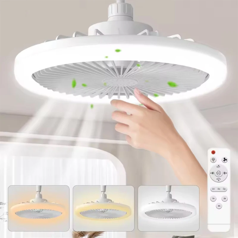 Girevole 3in1 Ventilatore da soffitto Luce E27 Convertitore LED Base telecomando intelligente Ventilatori camera da letto lampada studio cucina Decorazione della casa
