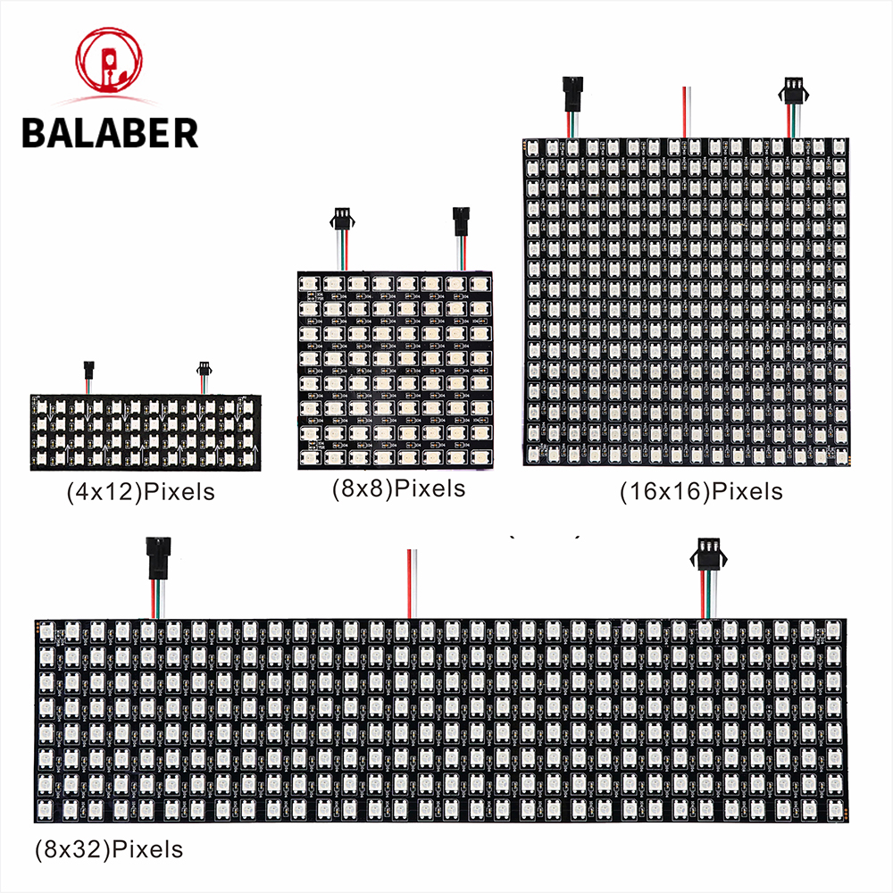 WS2812B RGB 4x12, 8x8, 16x16, 8x32 пикселей экран. WS2812B, индивидуально адресуемый, цифровой гибкий программируемый, 5В.