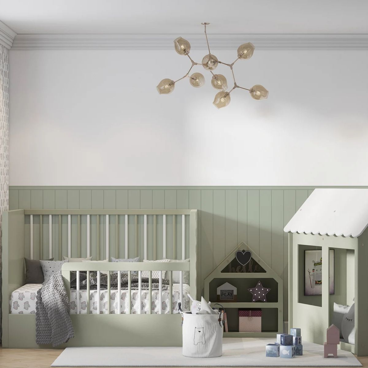 Светло-зеленые настенные панели, обои для нижней стены для детской комнаты, обои для отслаивания и наклеивания, самоклеющиеся, 50 см ** 112 см