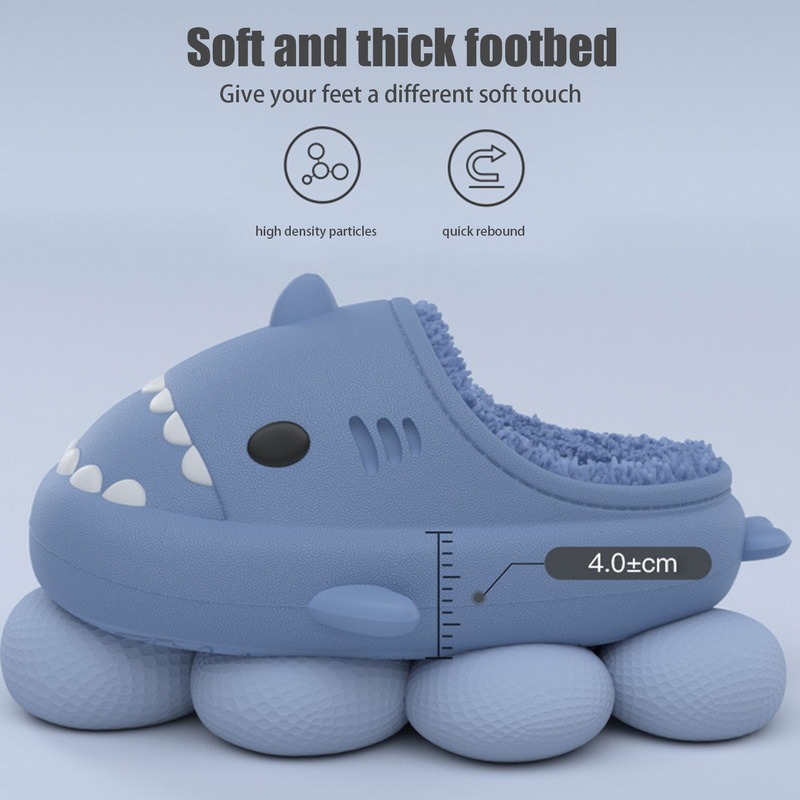 Comwarm-Zapatillas de felpa de tiburón para hombre y mujer, pantuflas cálidas de algodón con dibujos animados, antideslizantes, impermeables, para el hogar y el exterior, otoño e invierno