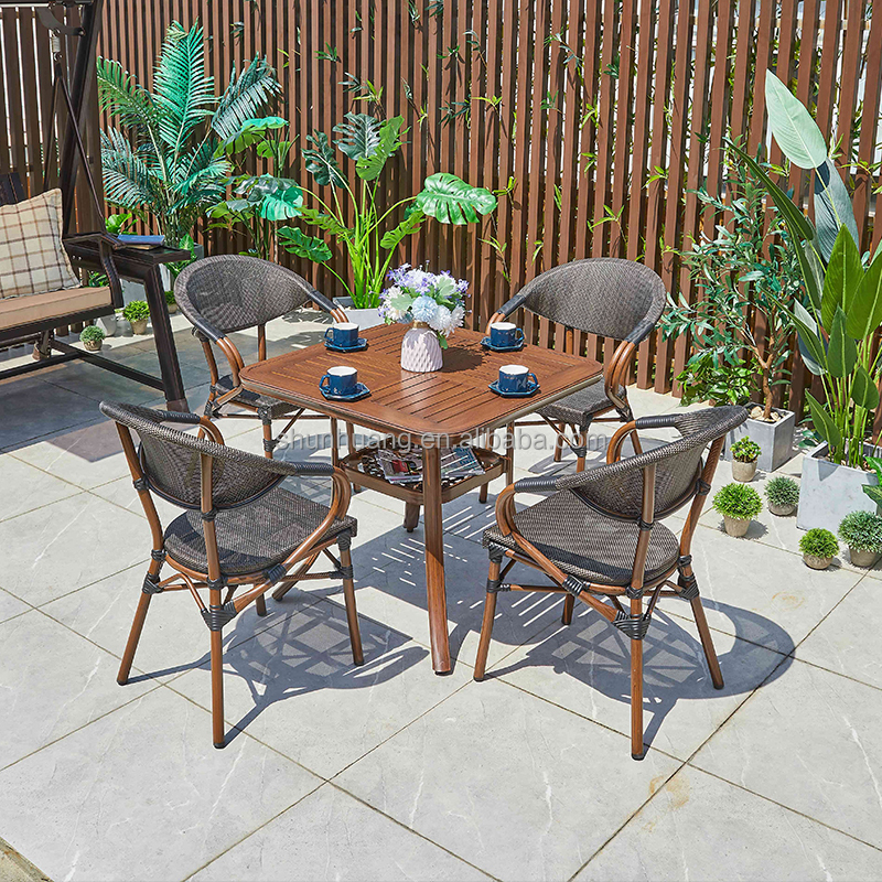 All weather bistro cast aluminum coffee table set  outdoor  armrest chair round table for garden or balcony