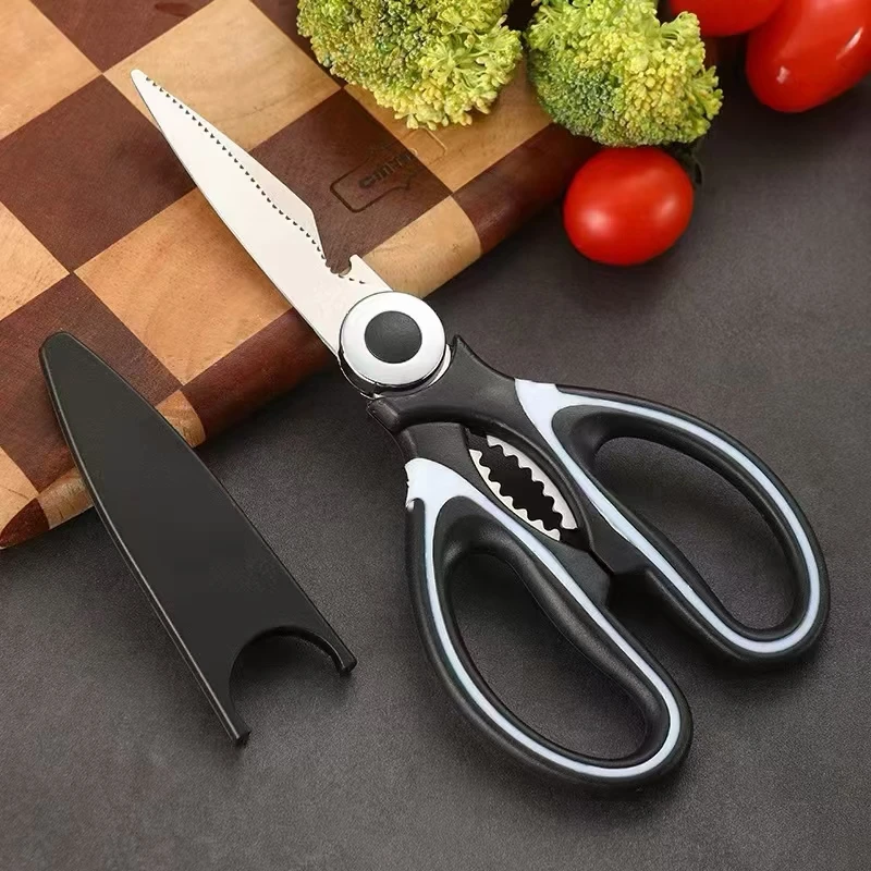 Tijeras multifuncionales para cocina, tijeras afiladas para huesos de pollo, abridor de botellas de hueso de pescado, mango antideslizante a prueba de herrumbre, 1 ud.