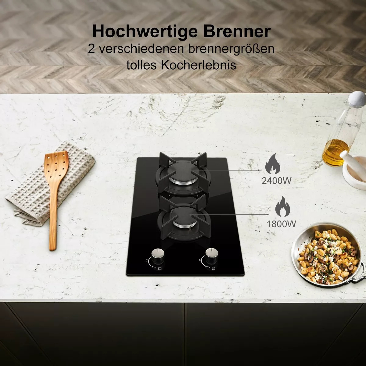 Topstrong 2-Brenner-Kochfeld aus Keramik und Glas, Erdgas-Propangas-Kochfeld YYEUGCT-B02