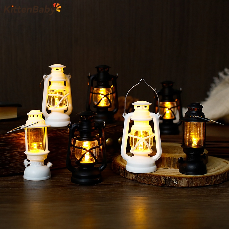 6cm Mini Led Retro Glowing Pony Lantern Simulation Cande Light Night Light Dollhouse Miniature Kerosene Lamp Home Decor Toy