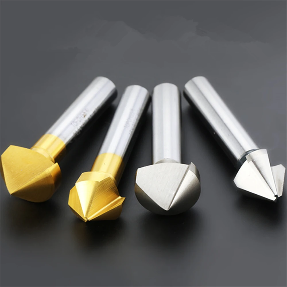 Mới 1 Chiếc 60/90/120 Độ Mũi Khoan HSS Chamfering Kim Loại Cụ Xay 1 3 Sáo Cắt De-Durring miệng Hoa Hồng Cove Mũi Khoan