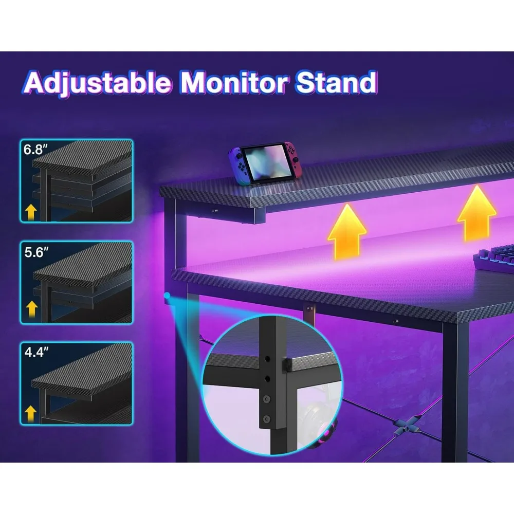 40 Inch Small Gaming Computer Desk with Shelves, Reversible Gamer Desk Table with Adjustable Monitor Stand & Headphone Hook