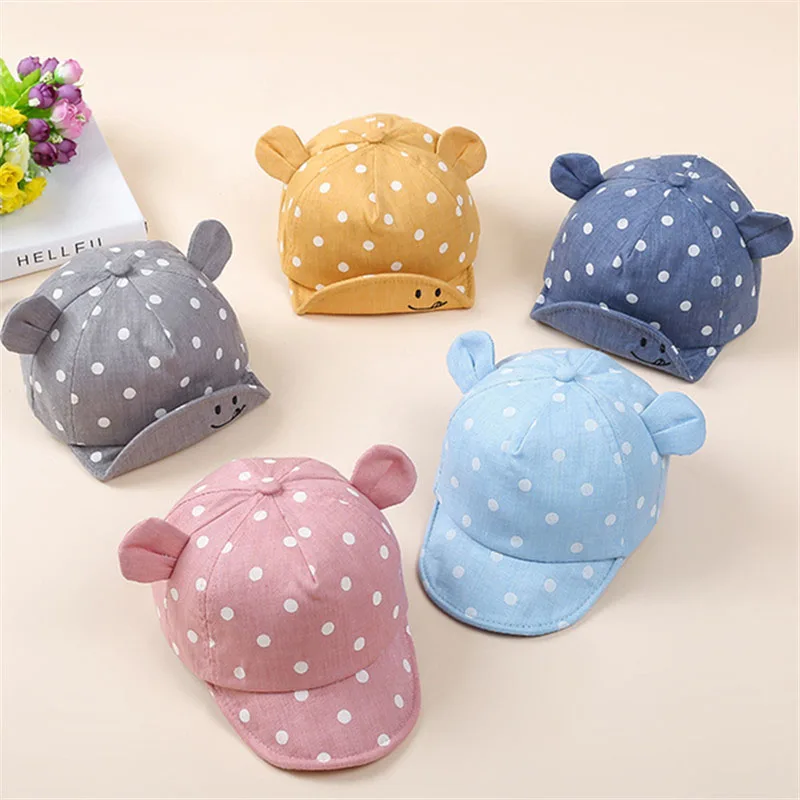 Chapéus de bebê de algodão verão boné de pico da criança dot meninas meninos chapéu criança bonito 3d orelha bonés de beisebol infantil macio chapéu de sol para crianças