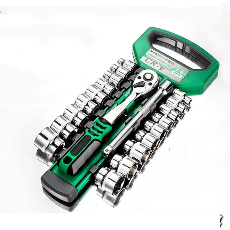 CRV Ratchet Spanner 1/4" 3/8" 1/2" Automotive Mechanic Tool Box Set Garage Car Repair Socket Wrench Set Diy Workshop Hand Tools