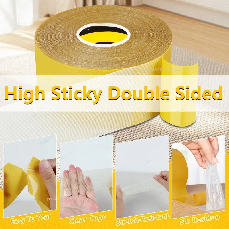 Cinta adhesiva de doble cara de fijación súper fina, malla translúcida resistente, impermeable, sin rastro, potente cinta para alfombras de rejilla